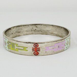 Silver Vintage Handmade Bracelet Bangle Native American Strange Symbols